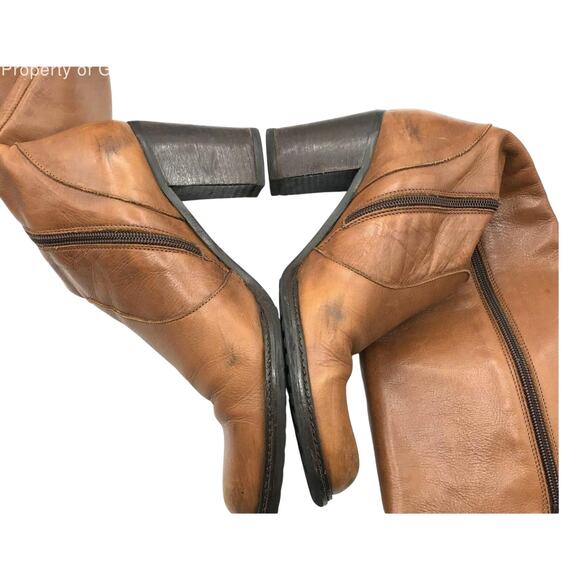 Vera Gomma 90s Brown Leather Tall Block Heel Boots - Picture 5 of 8